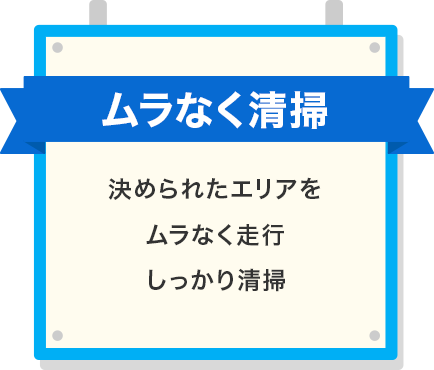 モレなく清掃 決められたエリアを ムラなく走行 しっかり清掃